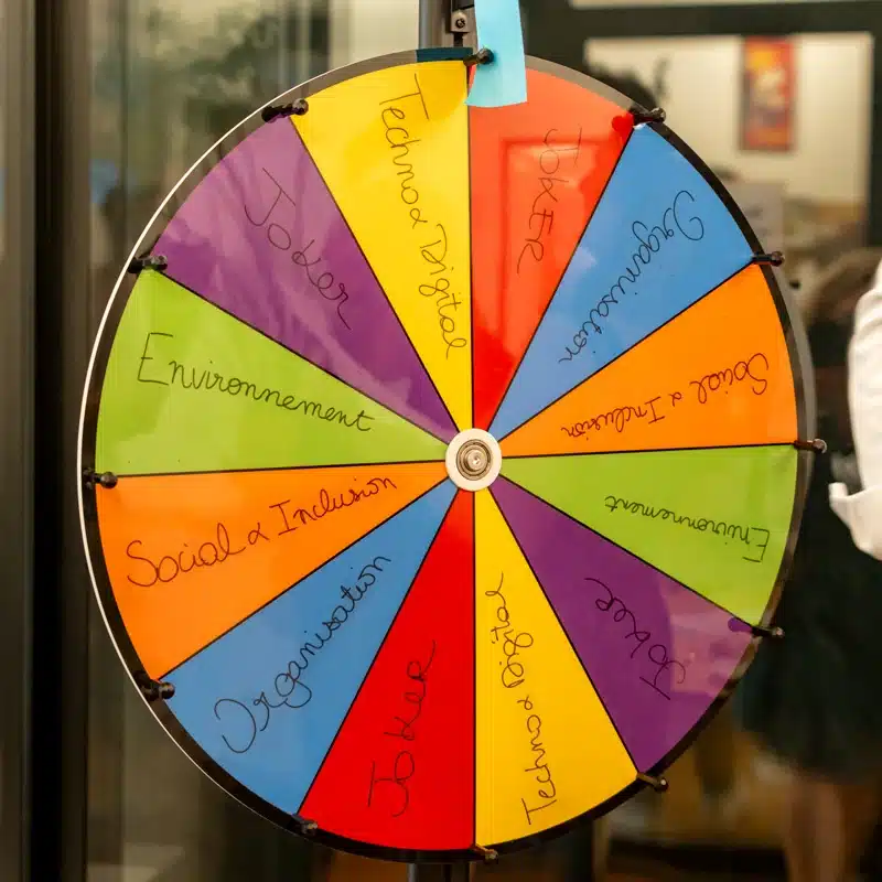 Roue de la connaissance, jeu d'enterprise organisé par Suricats sur les enjeux sociaux et environnementaux