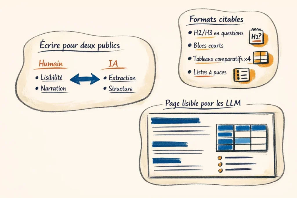 Infographie expliquant comment la structuration des pages les rend plus facilement exploitables par les LLM.